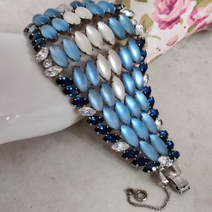 OOAK Moonglow Frosted Glass Cuff Bracelet Statement Vintage 60s